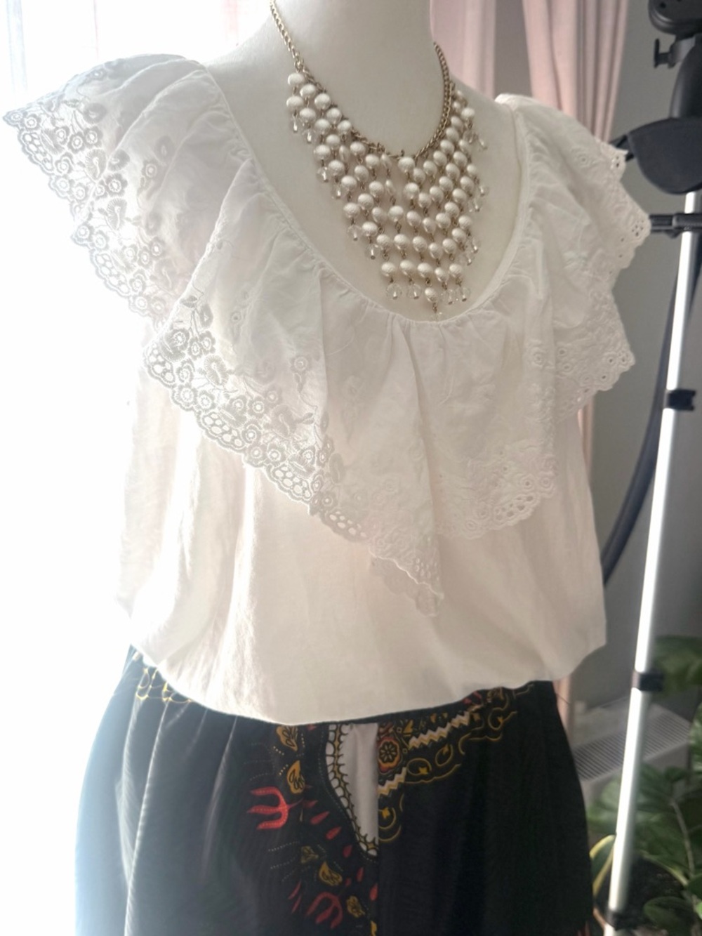 H&M White Eyelet Ruffle Blouse